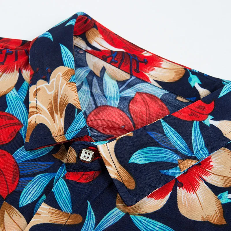 Abstract High Contrast Floral Pattern Color Men Short Sleeves Shirt