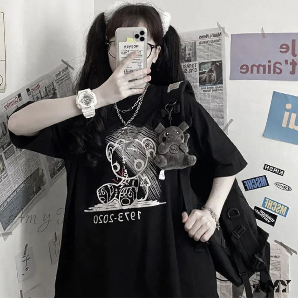Amy Fashion - White Cartoon Female Kawaii Tops Tee