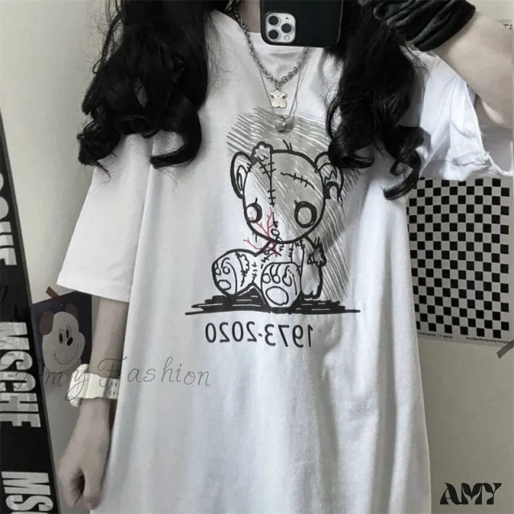 Amy Fashion - White Cartoon Female Kawaii Tops Tee