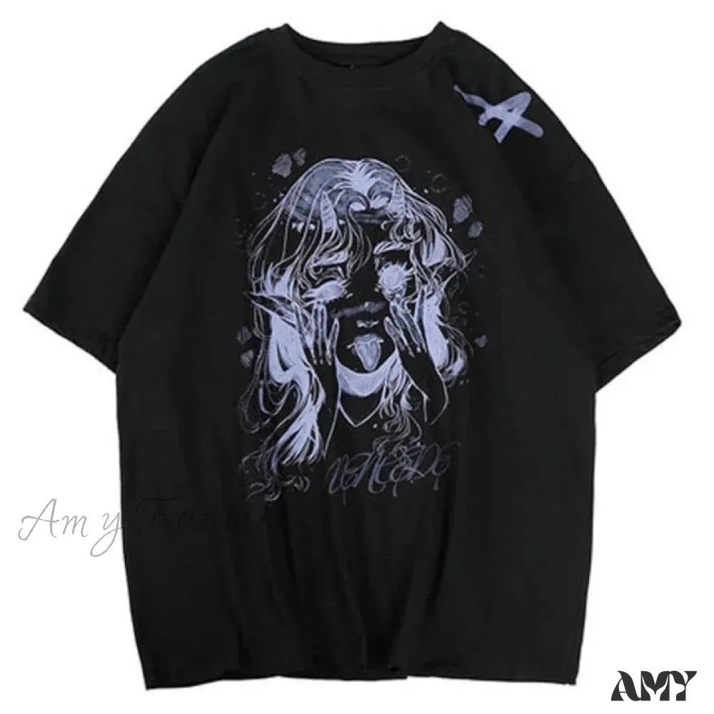 Amy Fashion - White Cartoon Female Kawaii Tops Tee