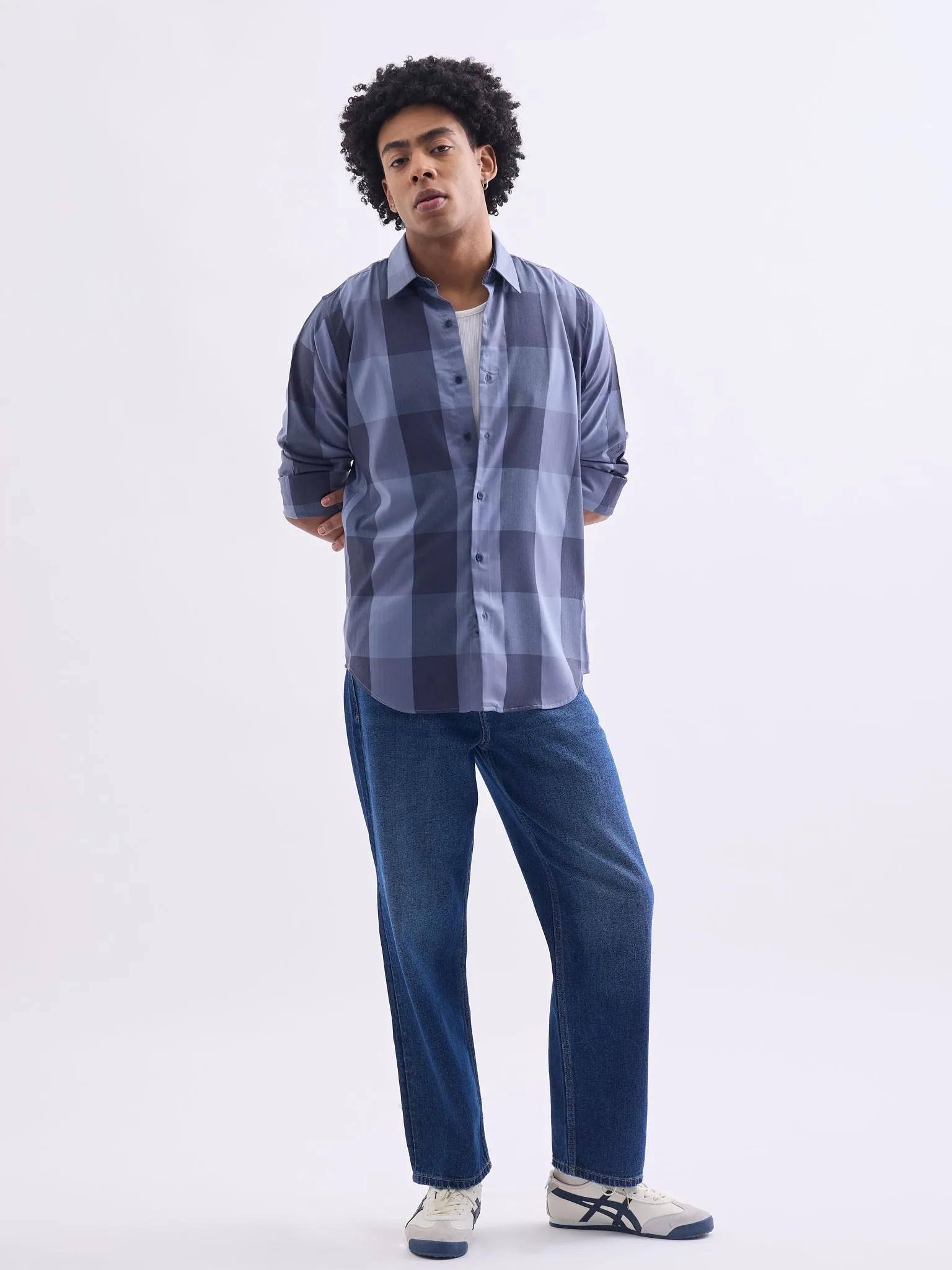 Blue Cotton Slim Fit Shirt