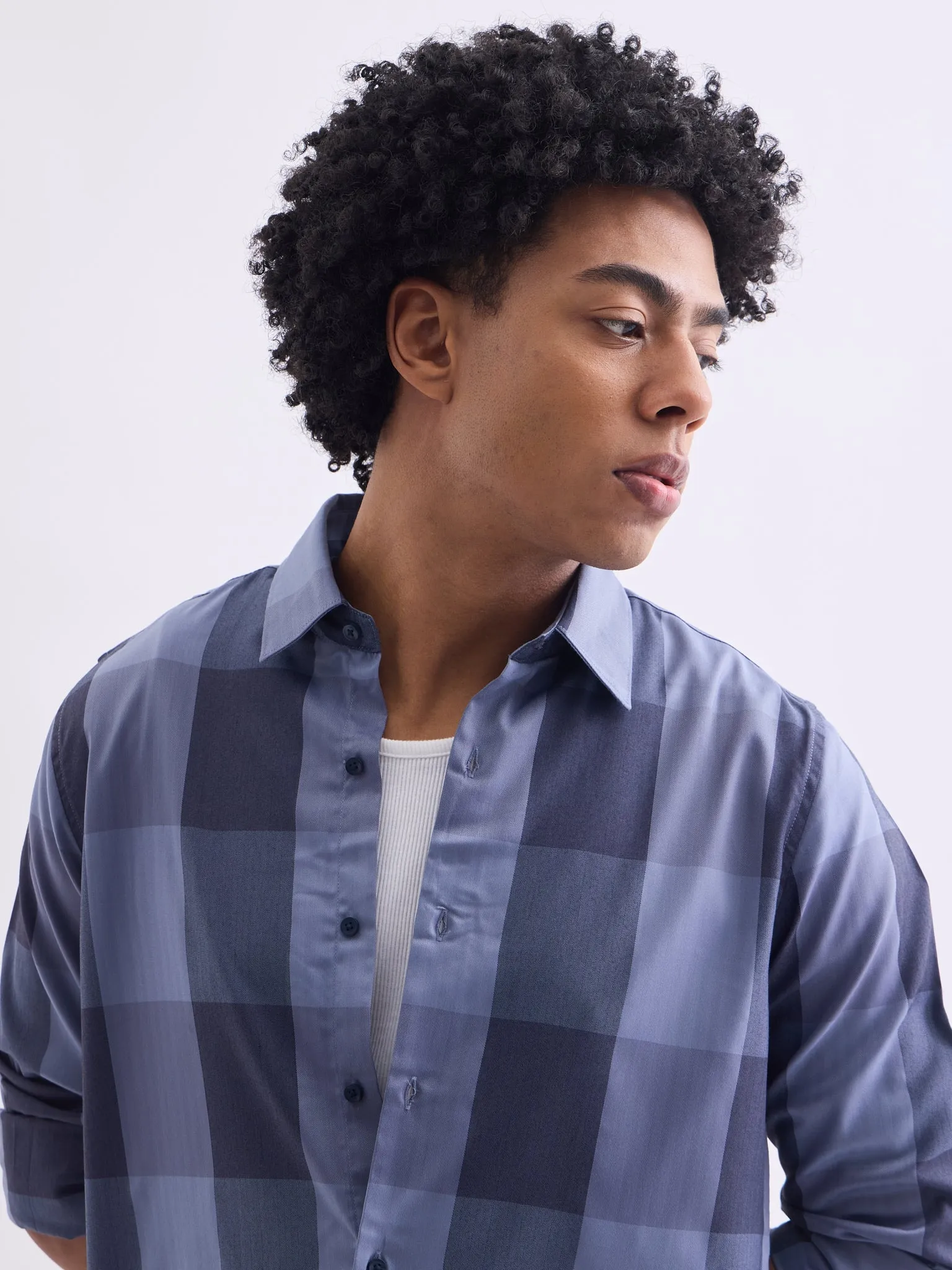 Blue Cotton Slim Fit Shirt