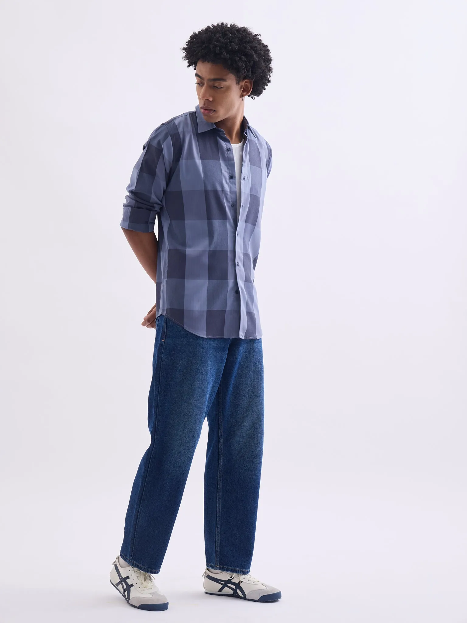 Blue Cotton Slim Fit Shirt