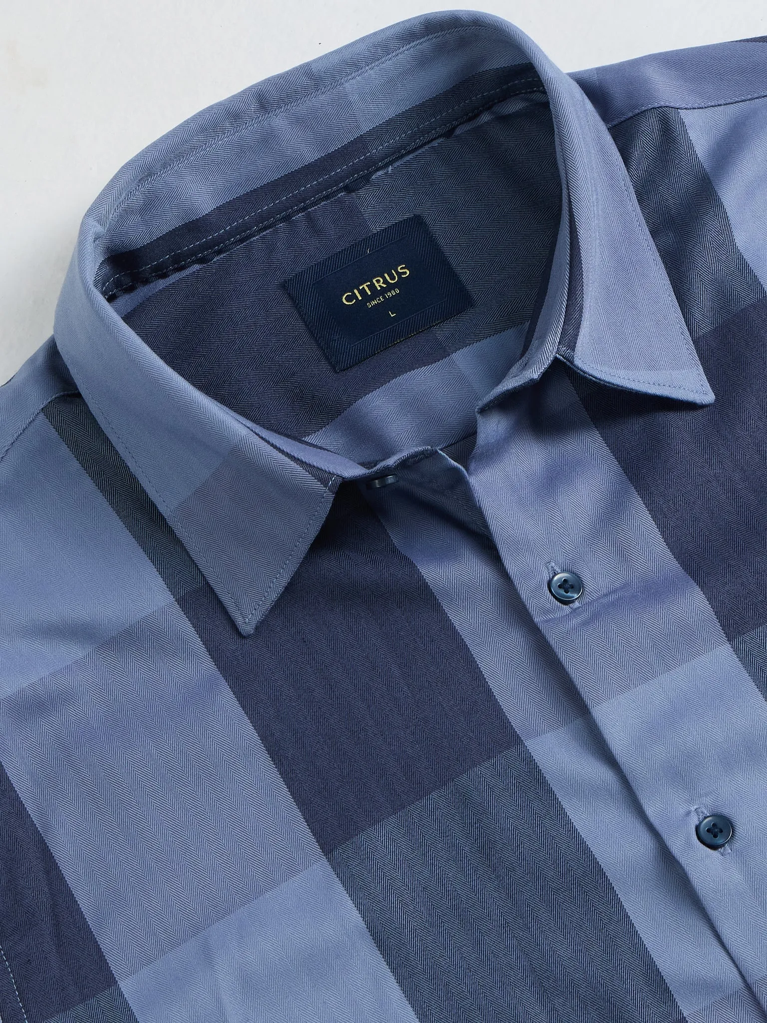 Blue Cotton Slim Fit Shirt
