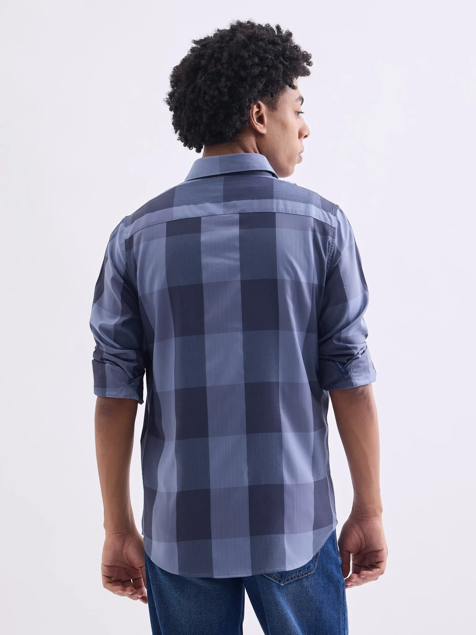 Blue Cotton Slim Fit Shirt