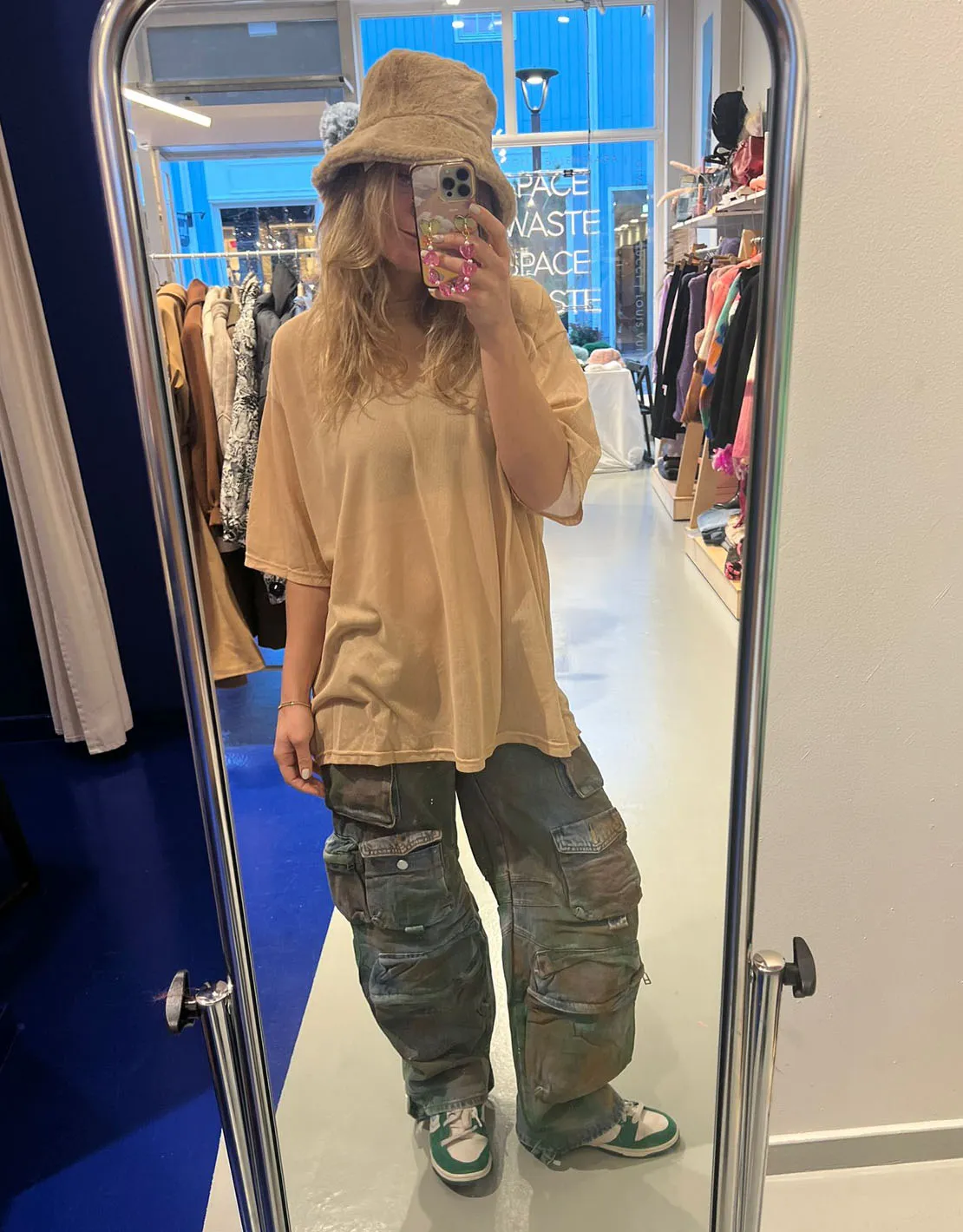 Camouflage denim cargo trousers