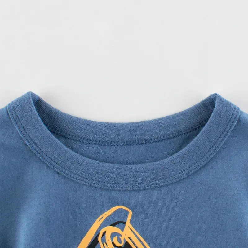 Cartoon Excavator Boys Sets Children's Clothing Fashion Short Sleeve Cotton Tops Sport Shorts Kid Outfit 2PCS