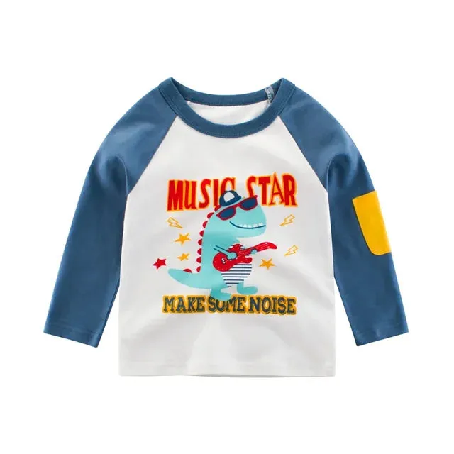 Children Boys Clothing Toddler Kids Long Sleeves T-shirts for Girl Boy Tops Tees Baby Astronaut Dinosaur T Shirt