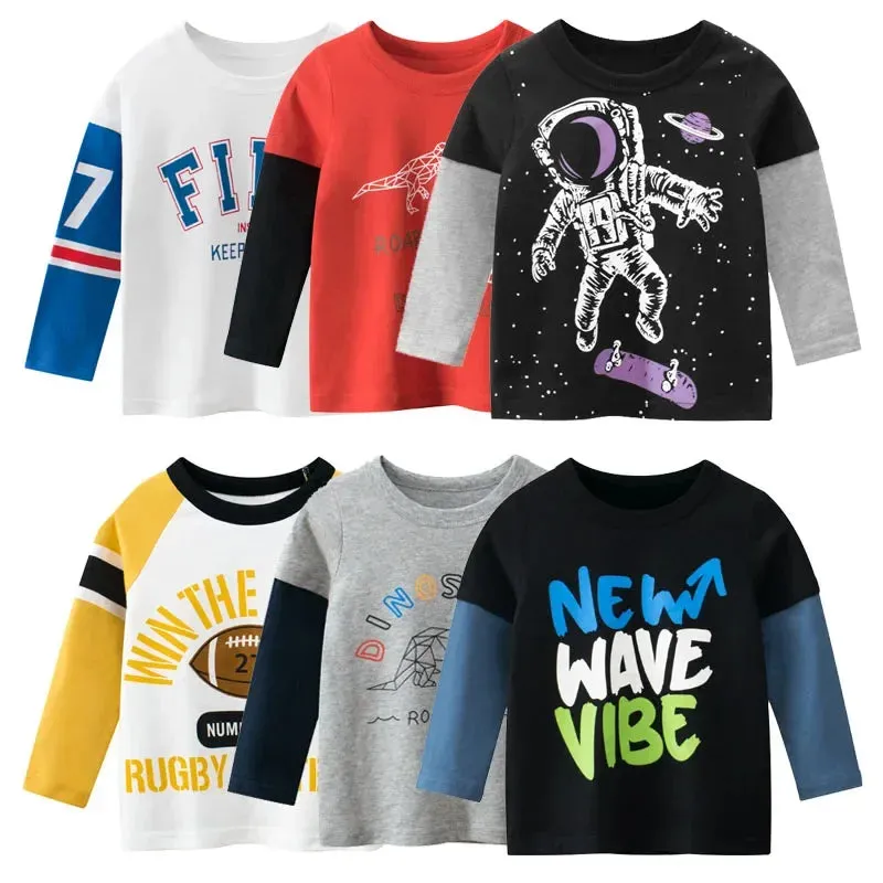Children Boys Clothing Toddler Kids Long Sleeves T-shirts for Girl Boy Tops Tees Baby Astronaut Dinosaur T Shirt