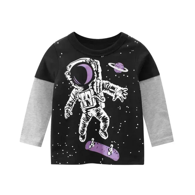 Children Boys Clothing Toddler Kids Long Sleeves T-shirts for Girl Boy Tops Tees Baby Astronaut Dinosaur T Shirt