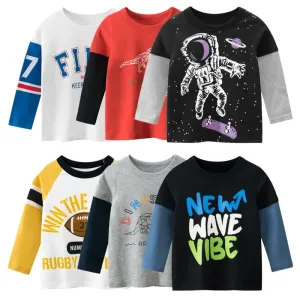 Children Boys Clothing Toddler Kids Long Sleeves T-shirts for Girl Boy Tops Tees Baby Astronaut Dinosaur T Shirt