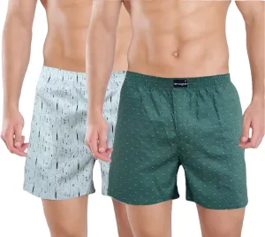 Cream Green Lounge Printed Boxers Combo