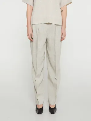 Double-Pleated Tailored Trousers in Oat Melange