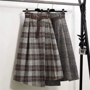 England Style Vintage Pleated  Wool Midi Skirts 