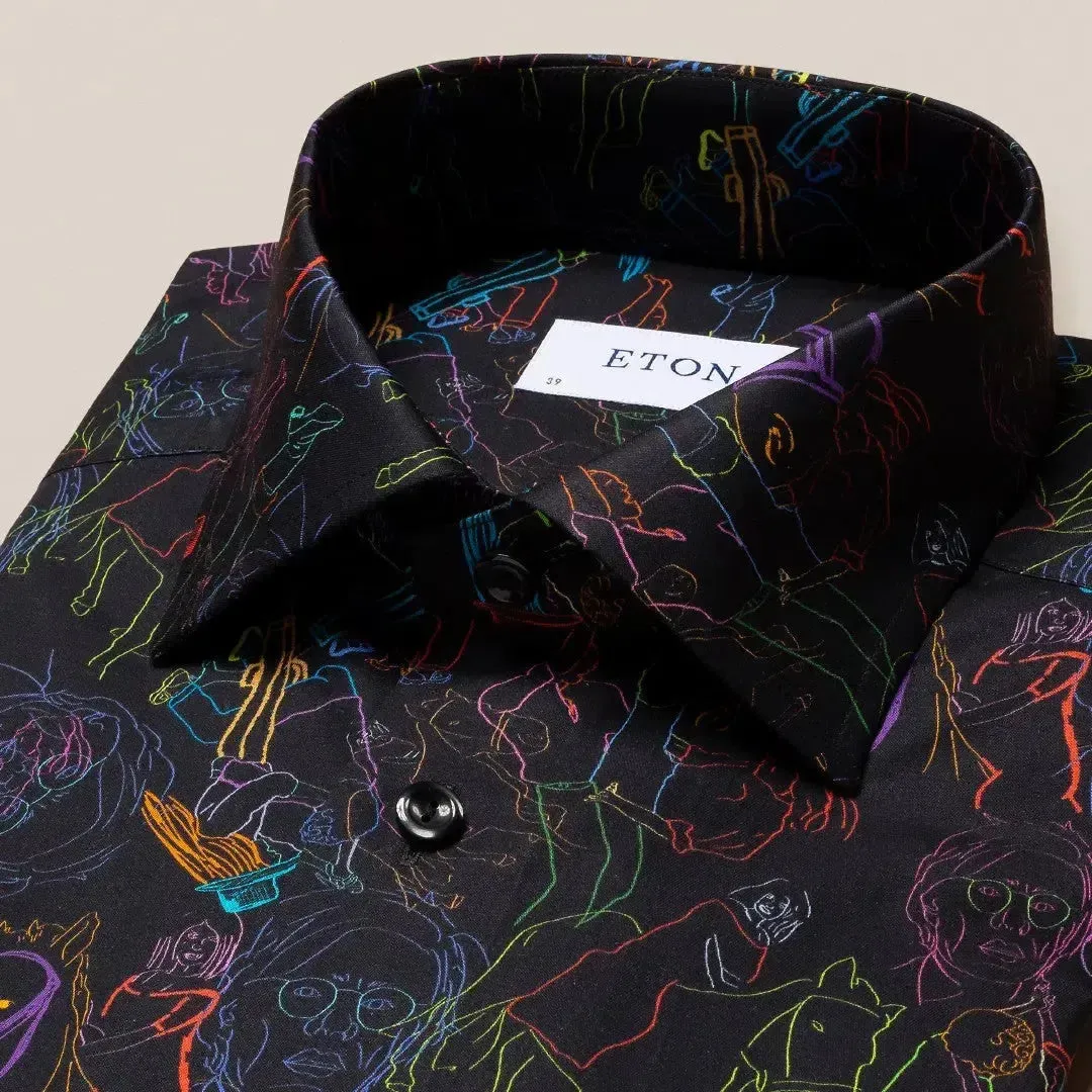 Eton Slim Fit Studio 54 Print Shirt Black