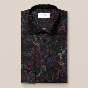 Eton Slim Fit Studio 54 Print Shirt Black