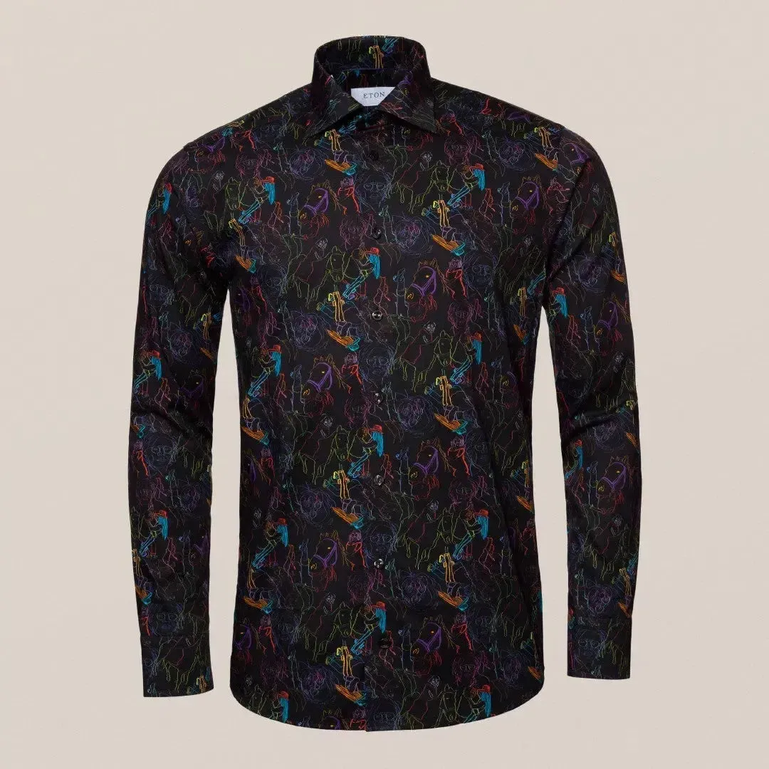 Eton Slim Fit Studio 54 Print Shirt Black