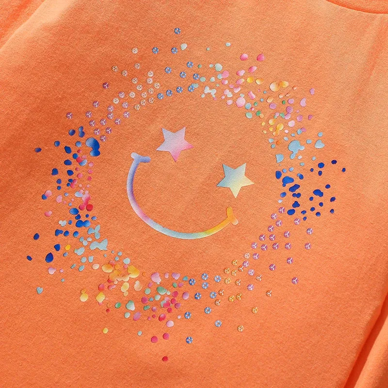 Fall Spring Tops Children's Clothing Kids Clothes Baby Girls Cartoon Stars Smile Face T-shirts Cotton
