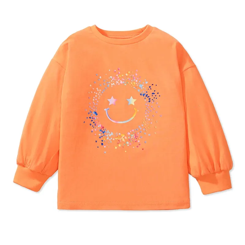 Fall Spring Tops Children's Clothing Kids Clothes Baby Girls Cartoon Stars Smile Face T-shirts Cotton
