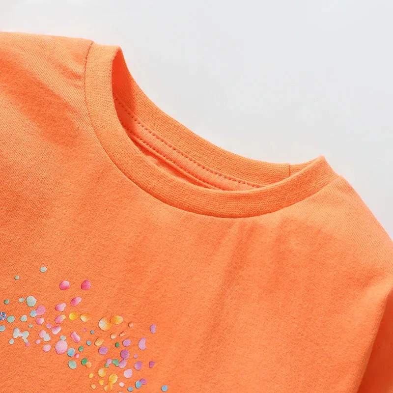 Fall Spring Tops Children's Clothing Kids Clothes Baby Girls Cartoon Stars Smile Face T-shirts Cotton