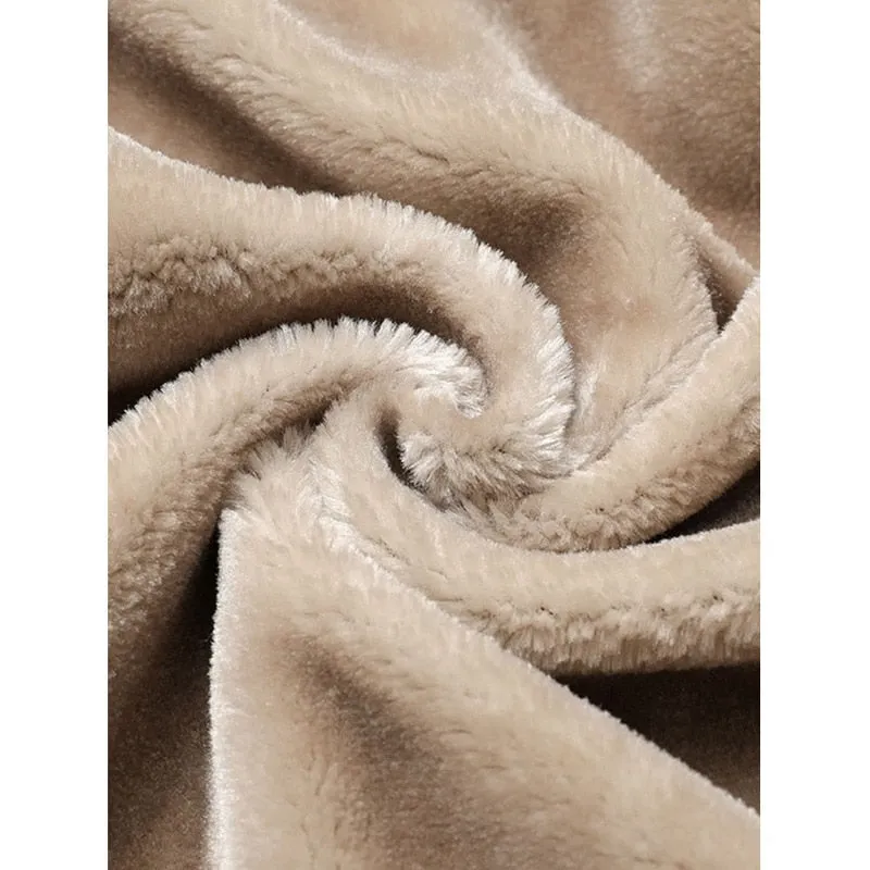 Fleece Fur PU Leather Bomber Jacket Winter Fashion Laple Zipper Straight Hem F