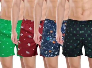 Green Red Navy Black Printed Cotton Funky 4 Boxers Combo