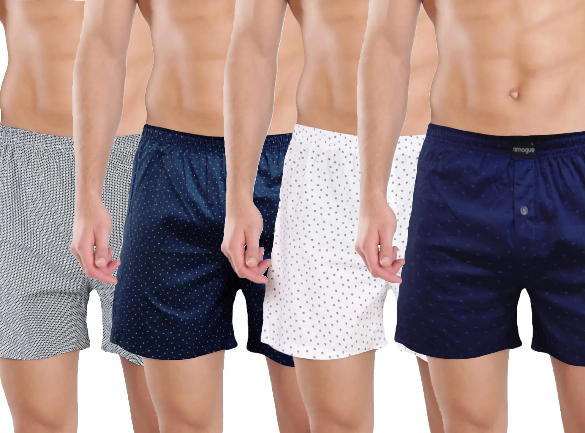 GreyDotted NavyAngle WhiteDotted Navy Flower 4 Boxers Combo