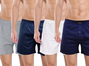 GreyDotted NavyAngle WhiteDotted Navy Flower 4 Boxers Combo