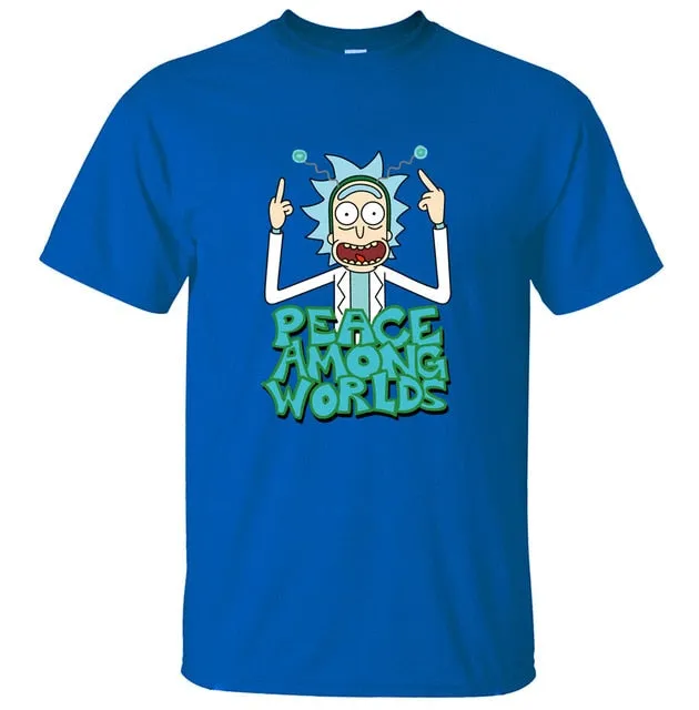 HAMPSON LANQE  Rick and Morty Peace Among Worlds Funny Men T Shirts 2019 Summer Science T Shirt 100% Cotton Men's Tshirts Tops