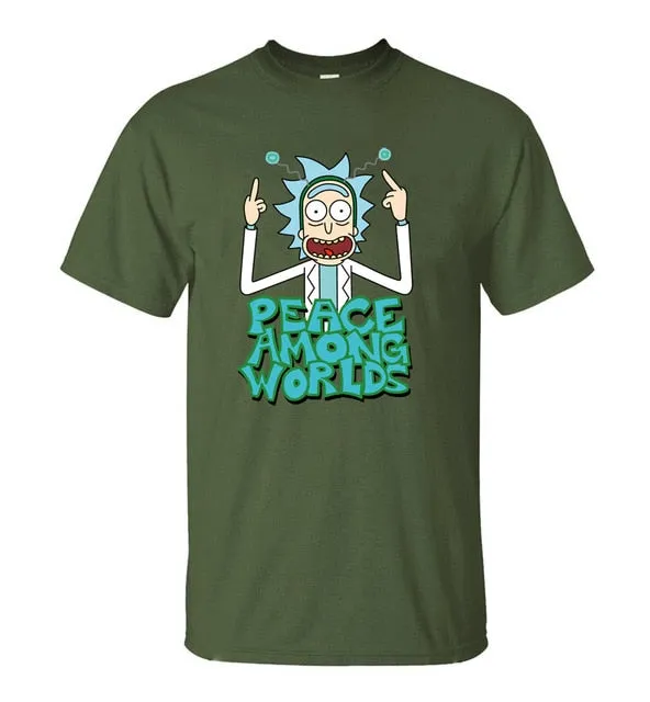 HAMPSON LANQE  Rick and Morty Peace Among Worlds Funny Men T Shirts 2019 Summer Science T Shirt 100% Cotton Men's Tshirts Tops