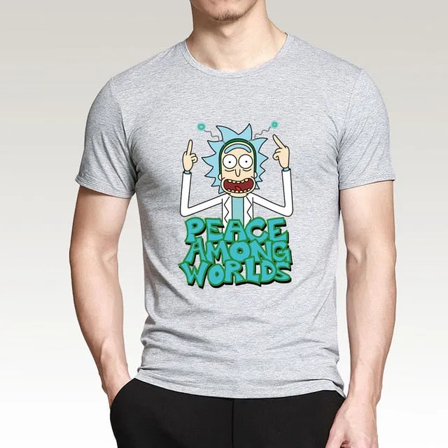 HAMPSON LANQE  Rick and Morty Peace Among Worlds Funny Men T Shirts 2019 Summer Science T Shirt 100% Cotton Men's Tshirts Tops