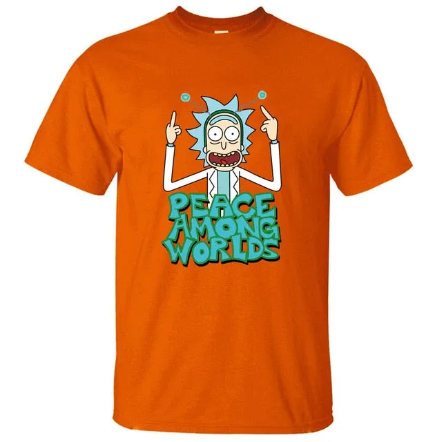HAMPSON LANQE  Rick and Morty Peace Among Worlds Funny Men T Shirts 2019 Summer Science T Shirt 100% Cotton Men's Tshirts Tops