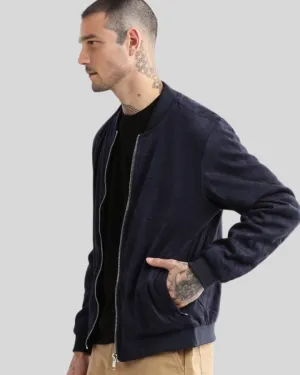 Kenan Dark Blue Suede Bomber Leather Jacket