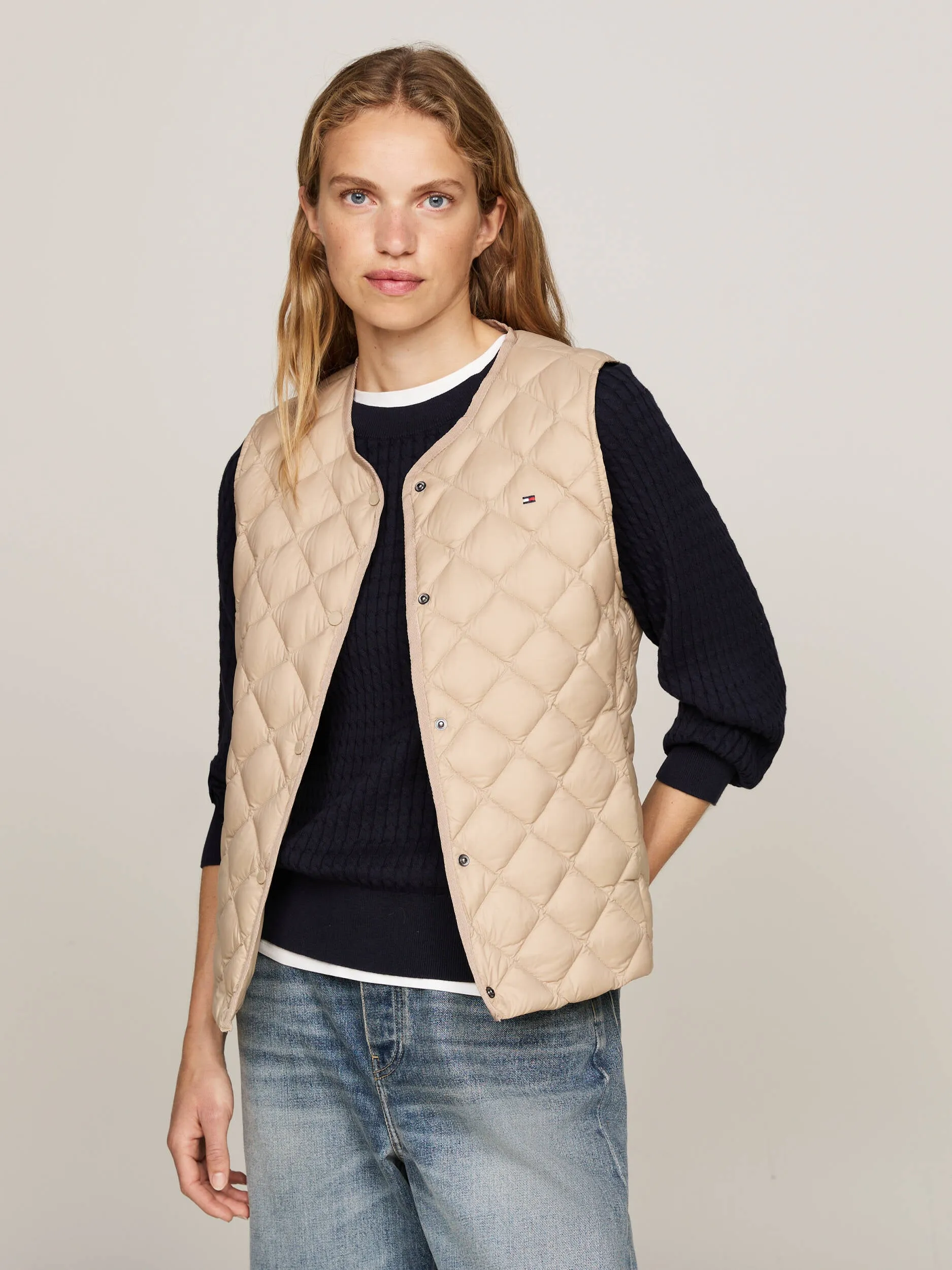 Lw Down Quilted Collarless Vest