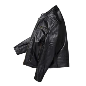 Men's Natural Leather Jackets 100% Top Layer Cowhide Vintage Stand Collar Pilot Jacket