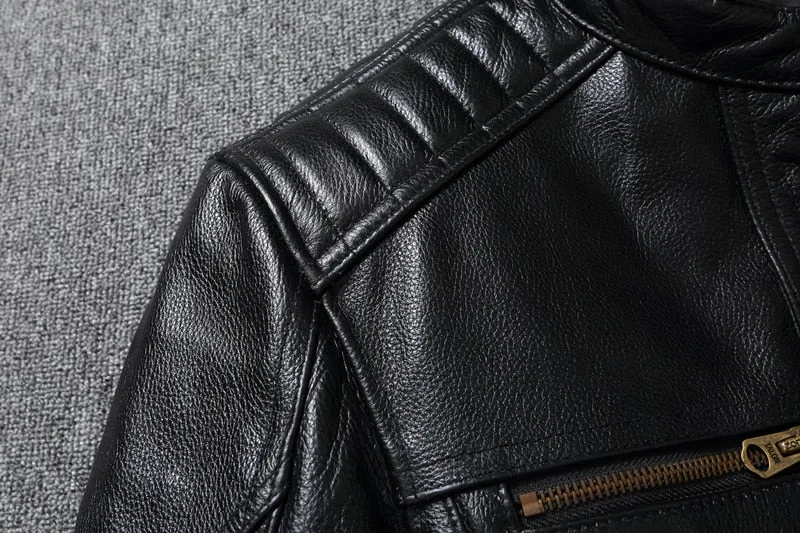 Men's Natural Leather Jackets 100% Top Layer Cowhide Vintage Stand Collar Pilot Jacket