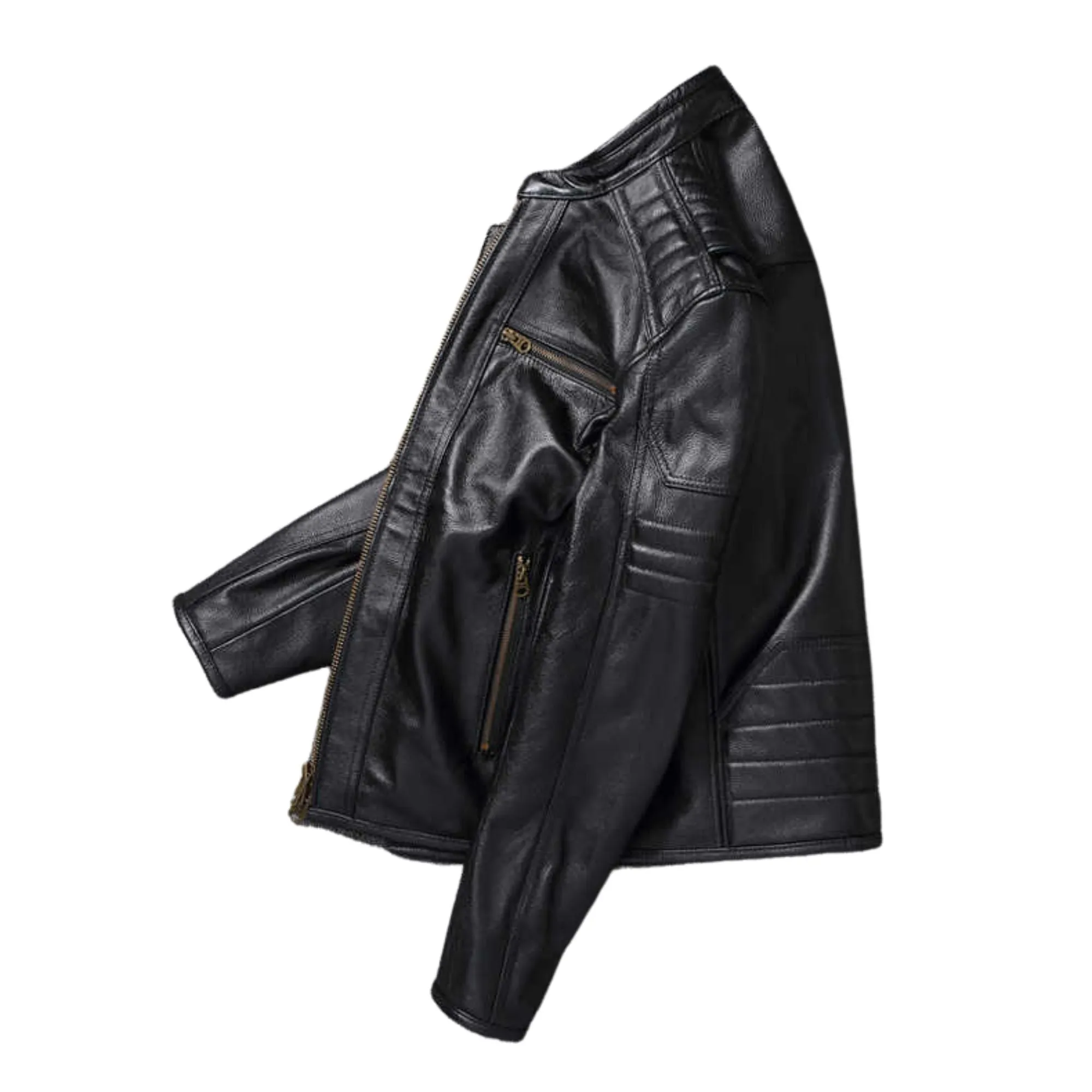 Men's Natural Leather Jackets 100% Top Layer Cowhide Vintage Stand Collar Pilot Jacket