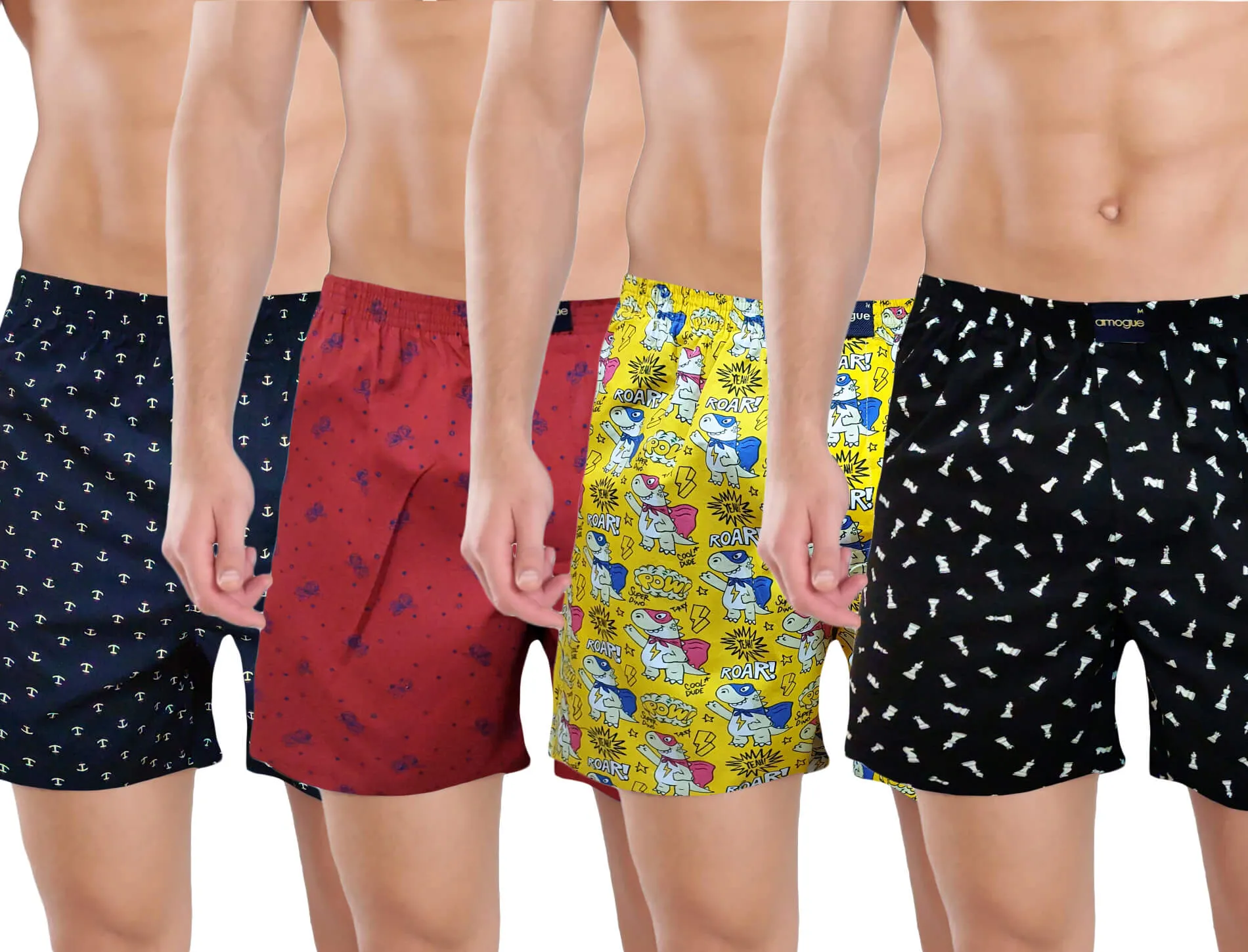 Navy Red Yellow Black 4 Men Boxers Combo