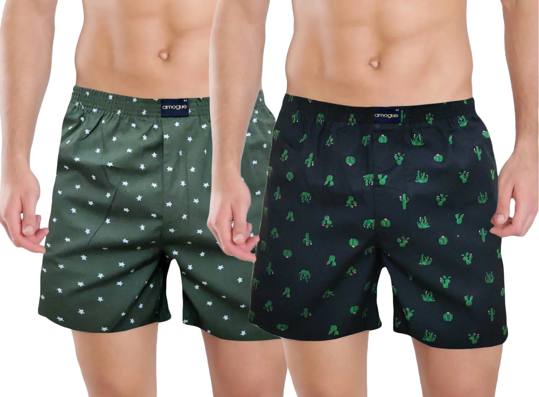 Olive Tortoise & Black Cactus Printed Cotton Boxers