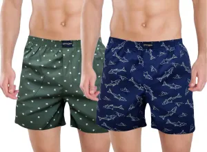 Olive Tortoise Navy Fish Printed Cotton Funky Boxers