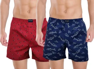 Red Helicopter Navy Fish Printed Cotton Funky Boxers
