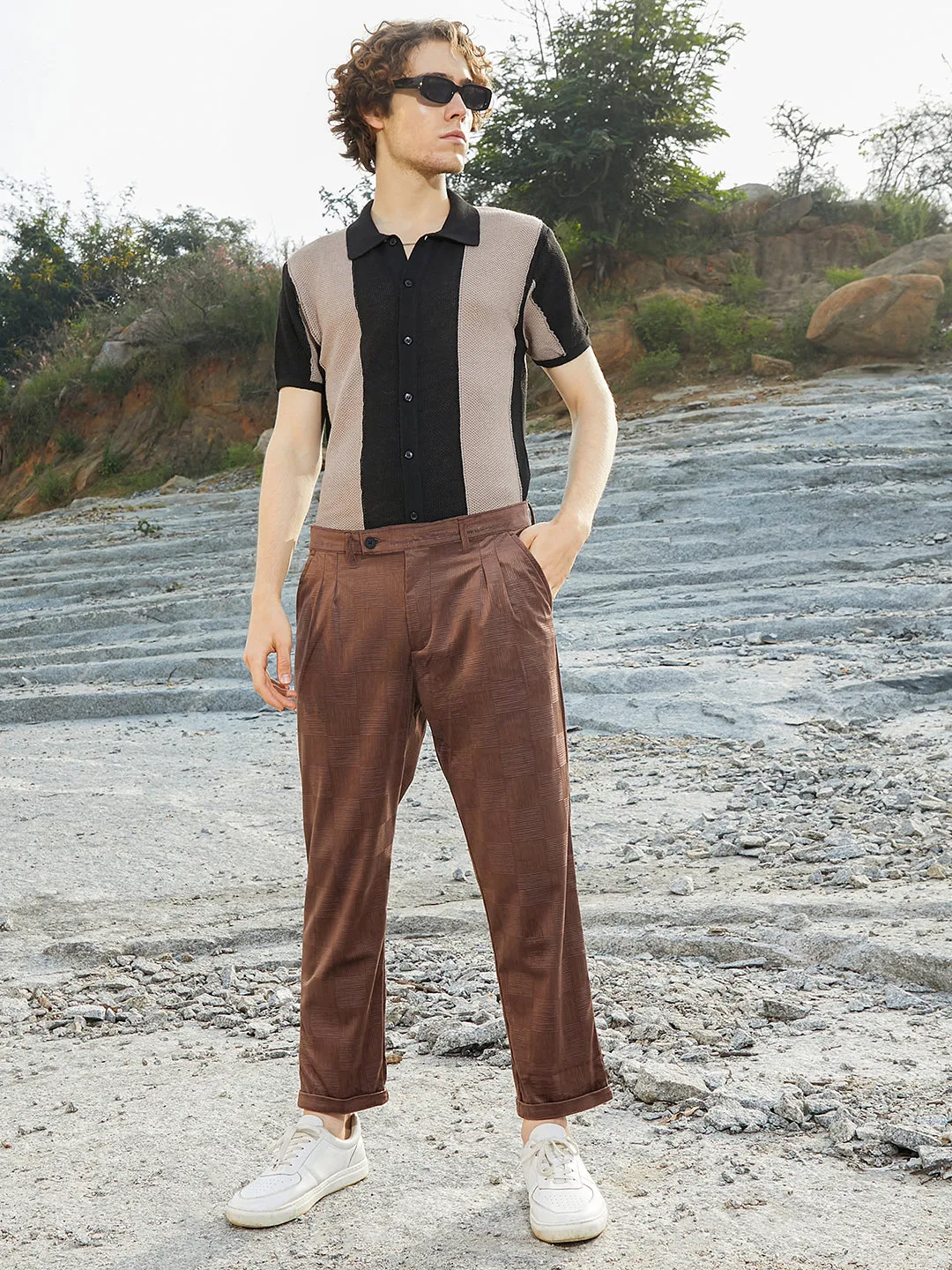 Ribbed-Tactile Tailored Trousers