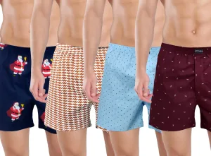 Santa, Brown, Sky Blue, Maroon Boxers Combo
