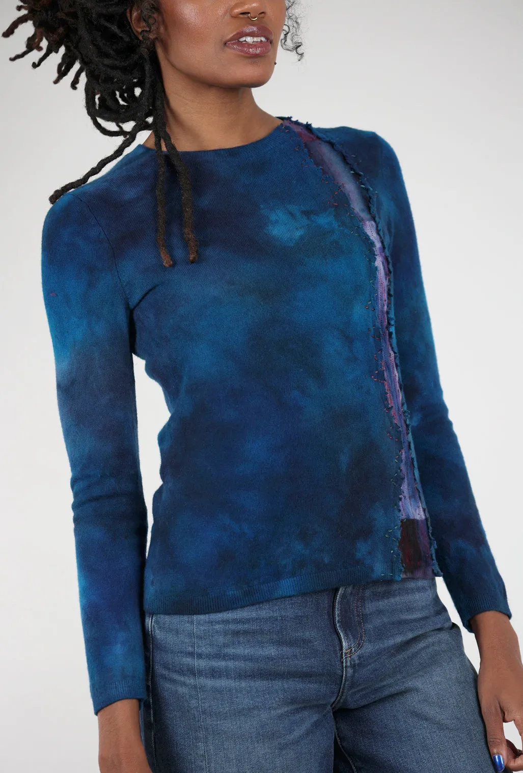 Serpentine Fitted Cashmere Crew, Midnight