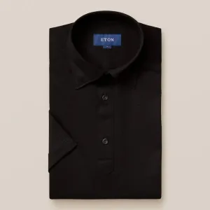 Slim Fit Black Knitted Short Sleeve Shirt