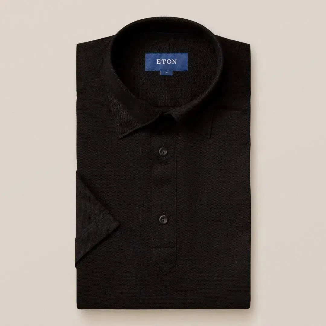 Slim Fit Black Knitted Short Sleeve Shirt