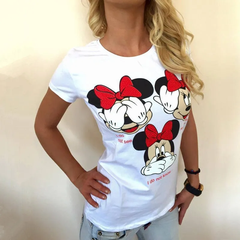 VenusFox T-shirt Cat Print O-Neck Sexy Tshirt
