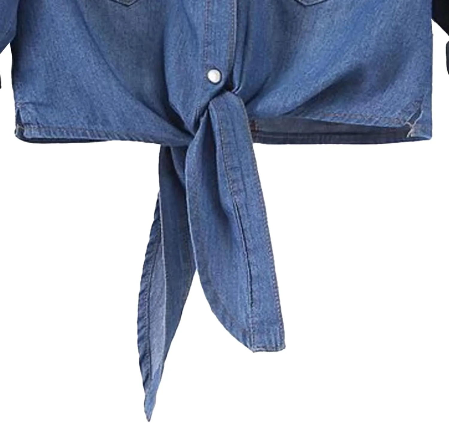 Womens 3/4 Sleeve Denim Tops Crop Shirts Tie Front Jean Shirts Light Blue Cardigan Summer Tops