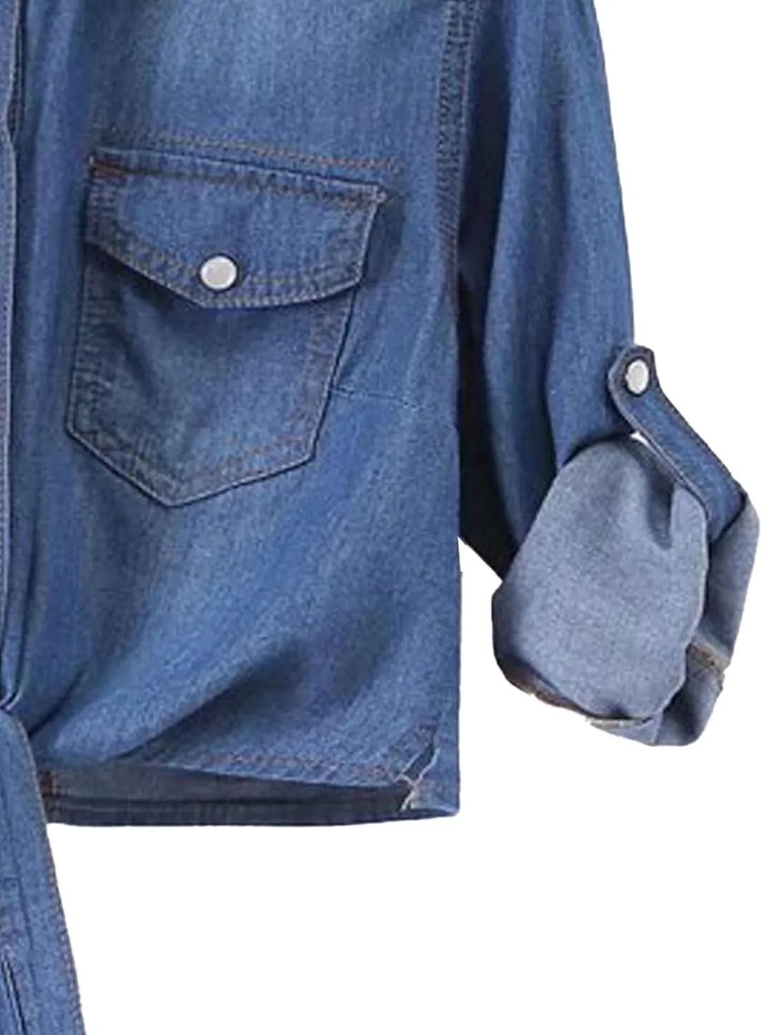Womens 3/4 Sleeve Denim Tops Crop Shirts Tie Front Jean Shirts Light Blue Cardigan Summer Tops